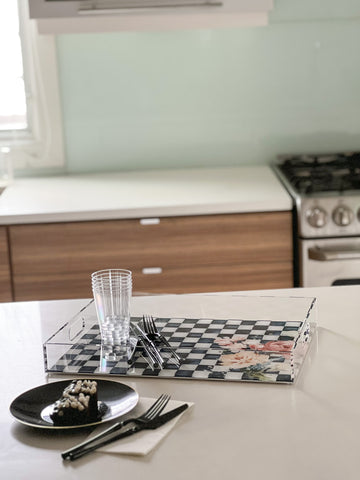Painted Black Checkered Lucite Tray